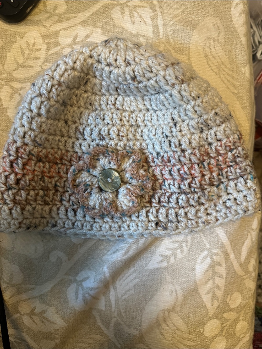Handmade Mixed Media Beanie hat with Rosett